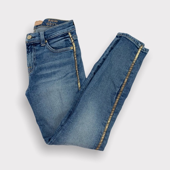 7 For All Mankind Mid-rise Skinny Jeans With Metallic Stripes in Vintage Muse - Picture 2 of 8